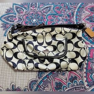 Coach satin signature black and white hand bag